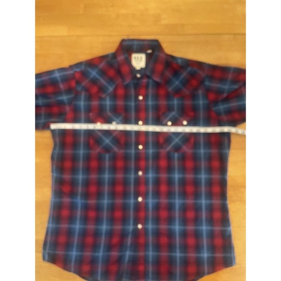 Ely Cattleman Blue Red Plaid Western Pearl Snap Shirt‎ Size L - Picture 4 of 6